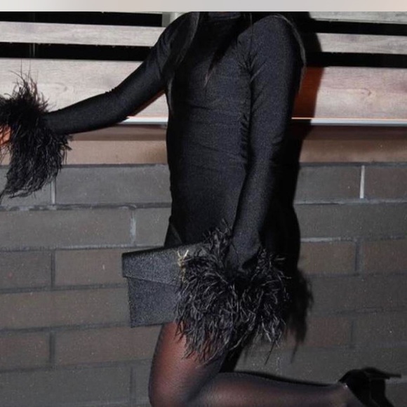 Black Feather Cuff Dress